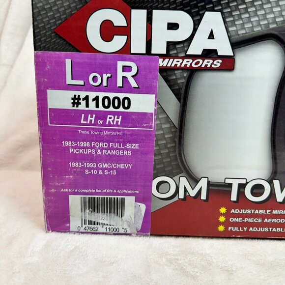 CIPA Custom Towing Mirror Black L or R #11000 for Ford Pickups & GMC/Chevy (NEW) - Picture 2 of 12